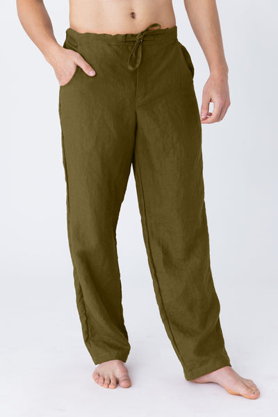 Pantalon décontracté en lin Olive Verte #colour_olive-verte