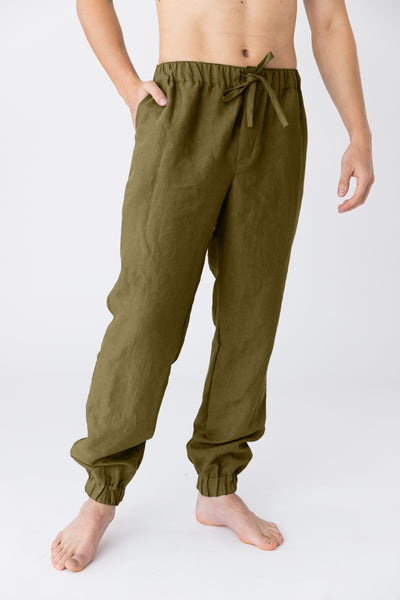 Pantalon en lin lavé “Gael” Olive Verte #colour_olive-verte