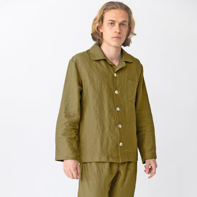Veste de Pyjama homme en lin lavé Vert Olive
