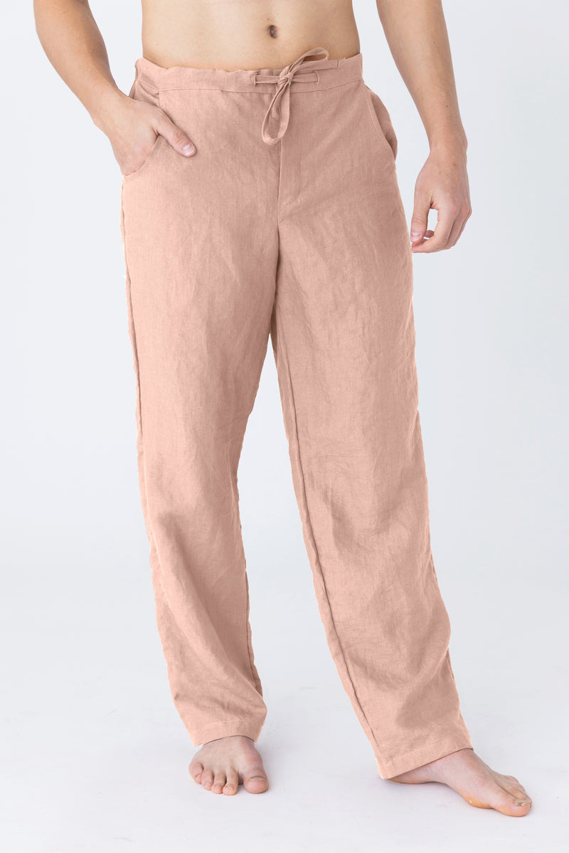 Pantalon décontracté lin homme rose Linenshed