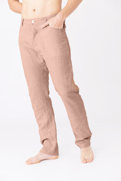 Pantalon en lin, style Jeans "Flavio" rose #colour_vieux-rose