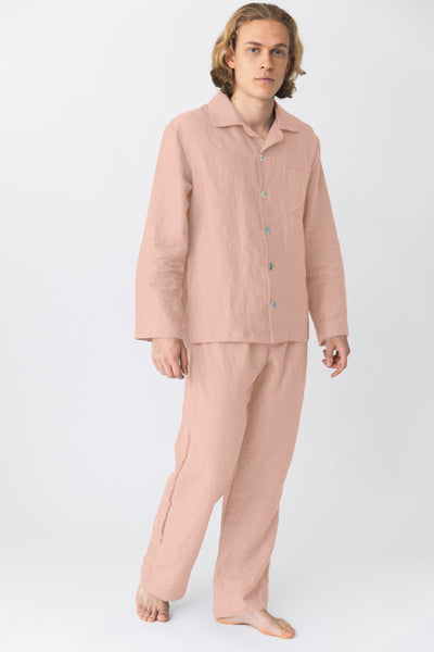 Pyjama long homme en lin lavé Vieux Rose #colour_vieux-rose