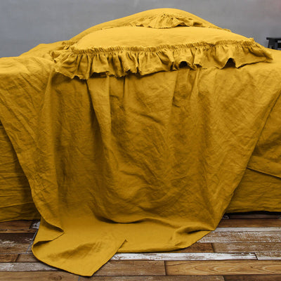 drap plat en lin jaune moutarde