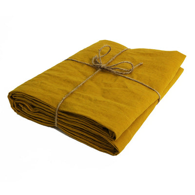 drap plat en lin jaune moutarde