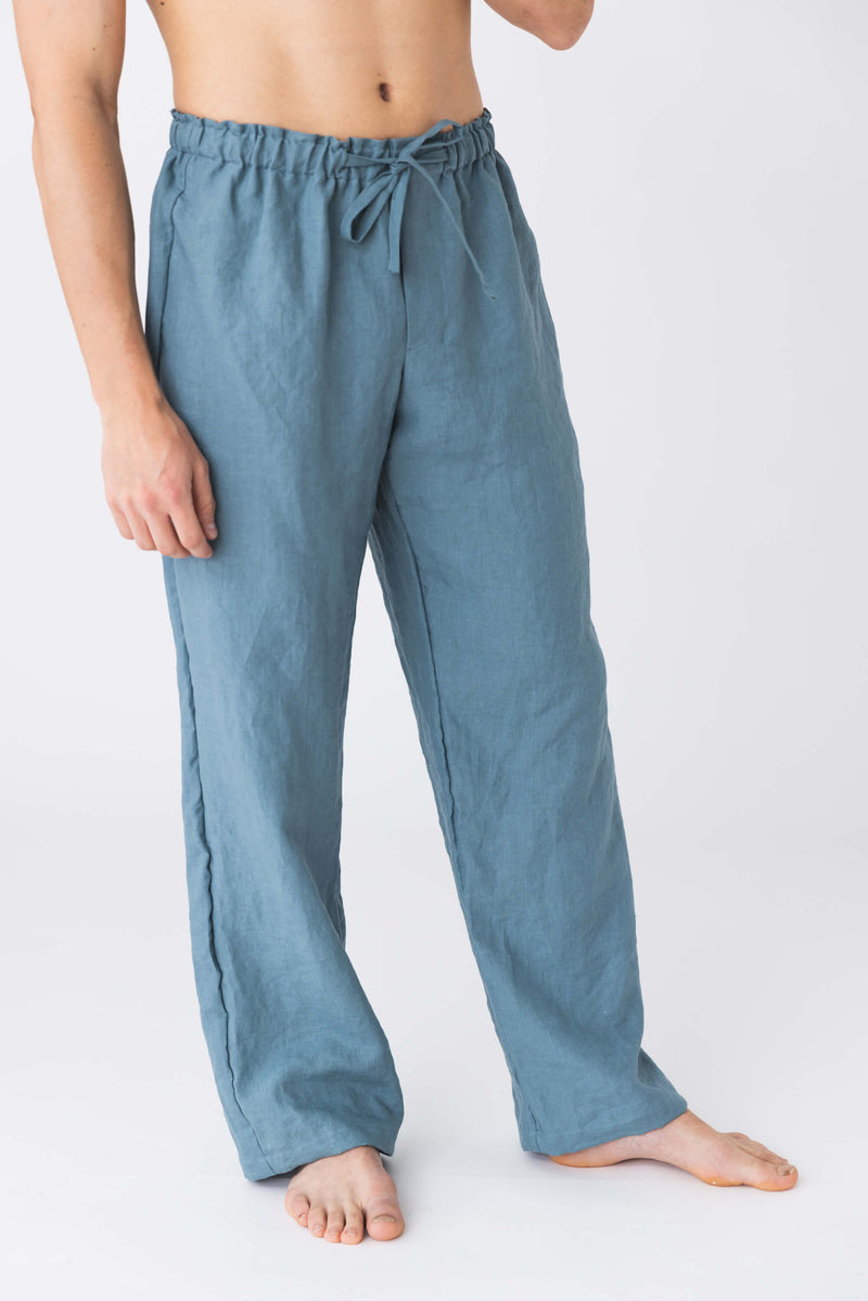 Pantalon de pyjama homme en lin “Diego” bleu-francais 