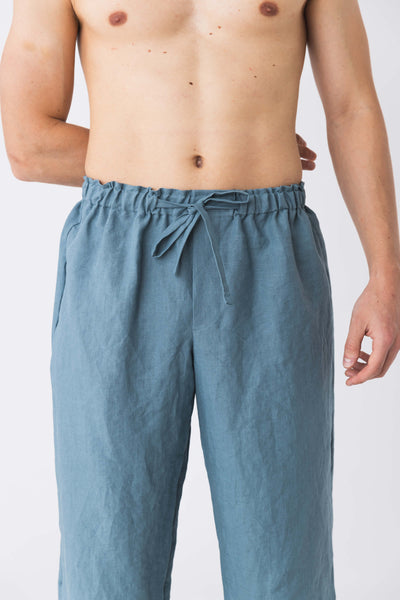 Pantalon de pyjama pour homme en lin “Diego” #colour_bleu-francais