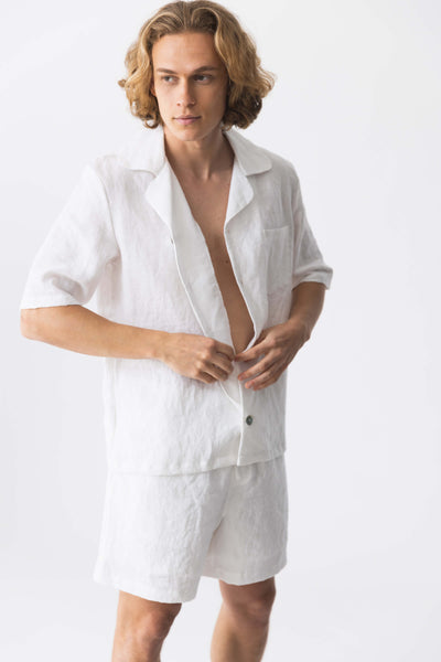 Pyjama en lin à manches courtes #colour_blanc-optique