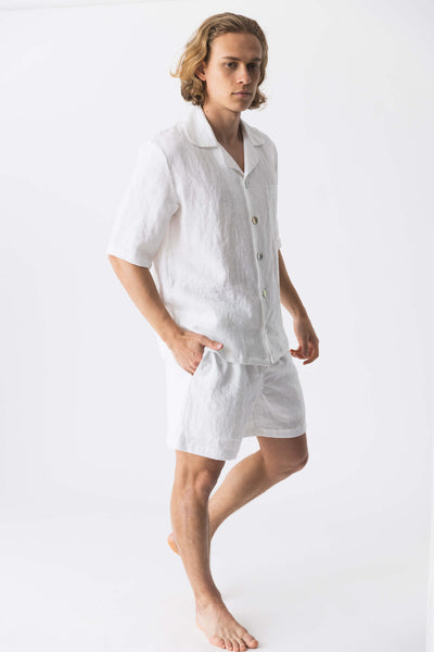 Pyjama en lin lavé à manches courtes #colour_blanc-optique