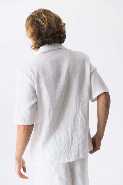 Pyjama en lin doux à manches courtes #colour_blanc-optique