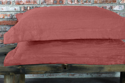Taies d'oreiller à volants plats rouge brique en lin - Linenshed